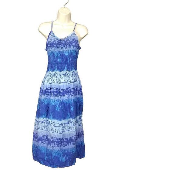 Young USA Blue Pull On Midi Cotton Rayon Casual Beach Sleeveless Dress Large - Picture 1 of 16